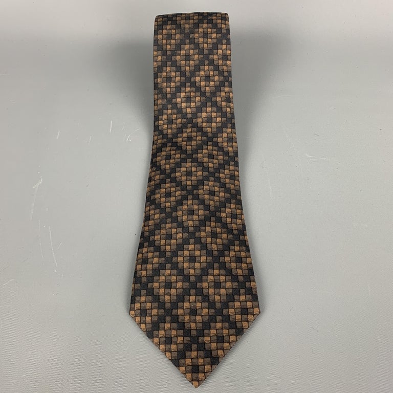 HERMES Checkered Black and Brown Silk Tie For Sale at 1stDibs