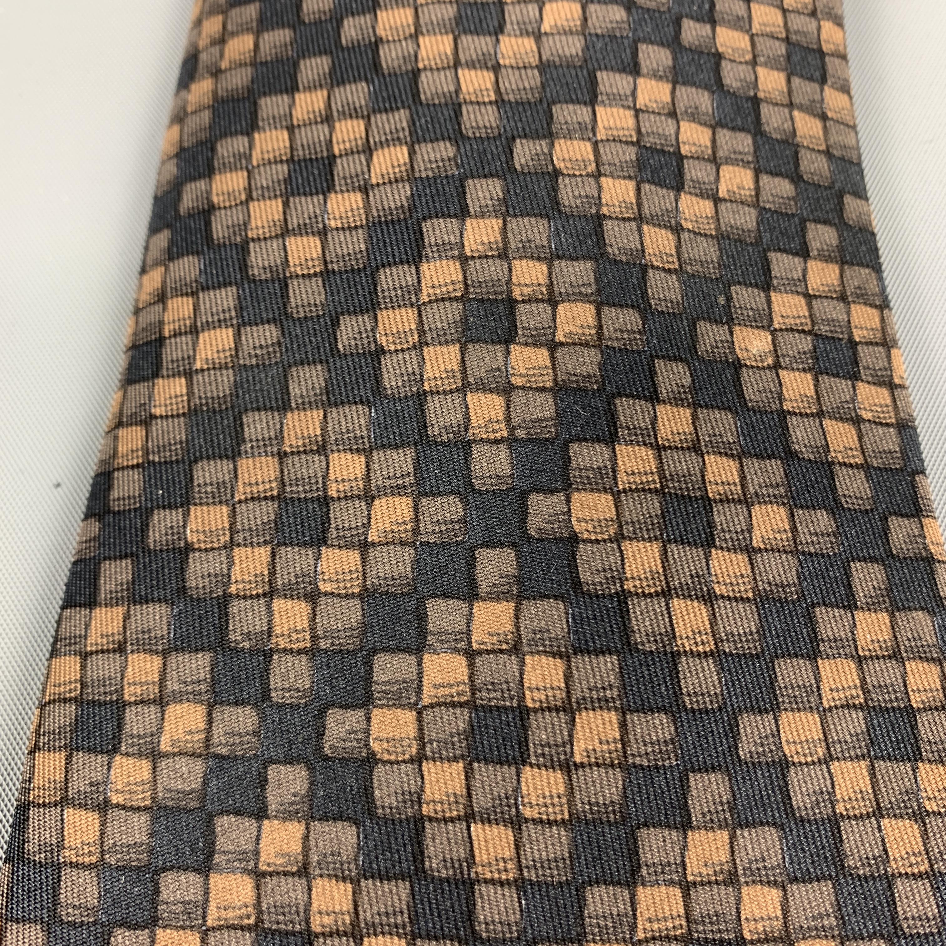 HERMES Checkered Black & Brown Silk Tie In Excellent Condition In San Francisco, CA