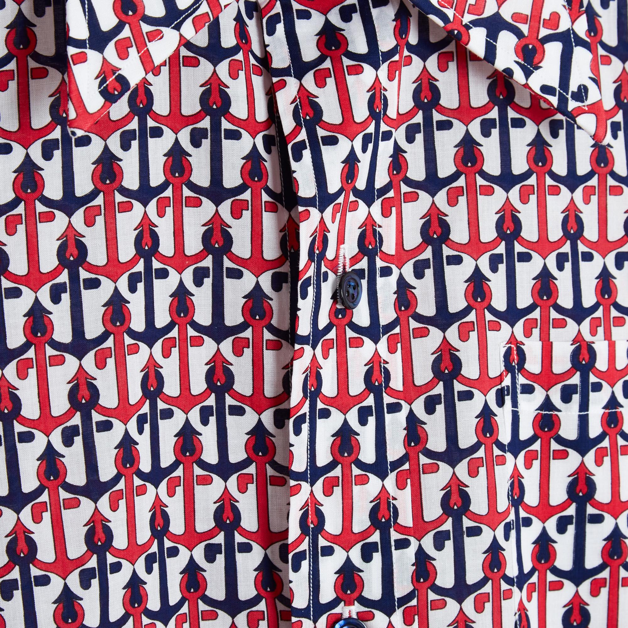 Hermès Chemise Chaine Ancre S Tricolor Poplin Shirt US15 UK15 Hermes In Excellent Condition In PARIS, FR