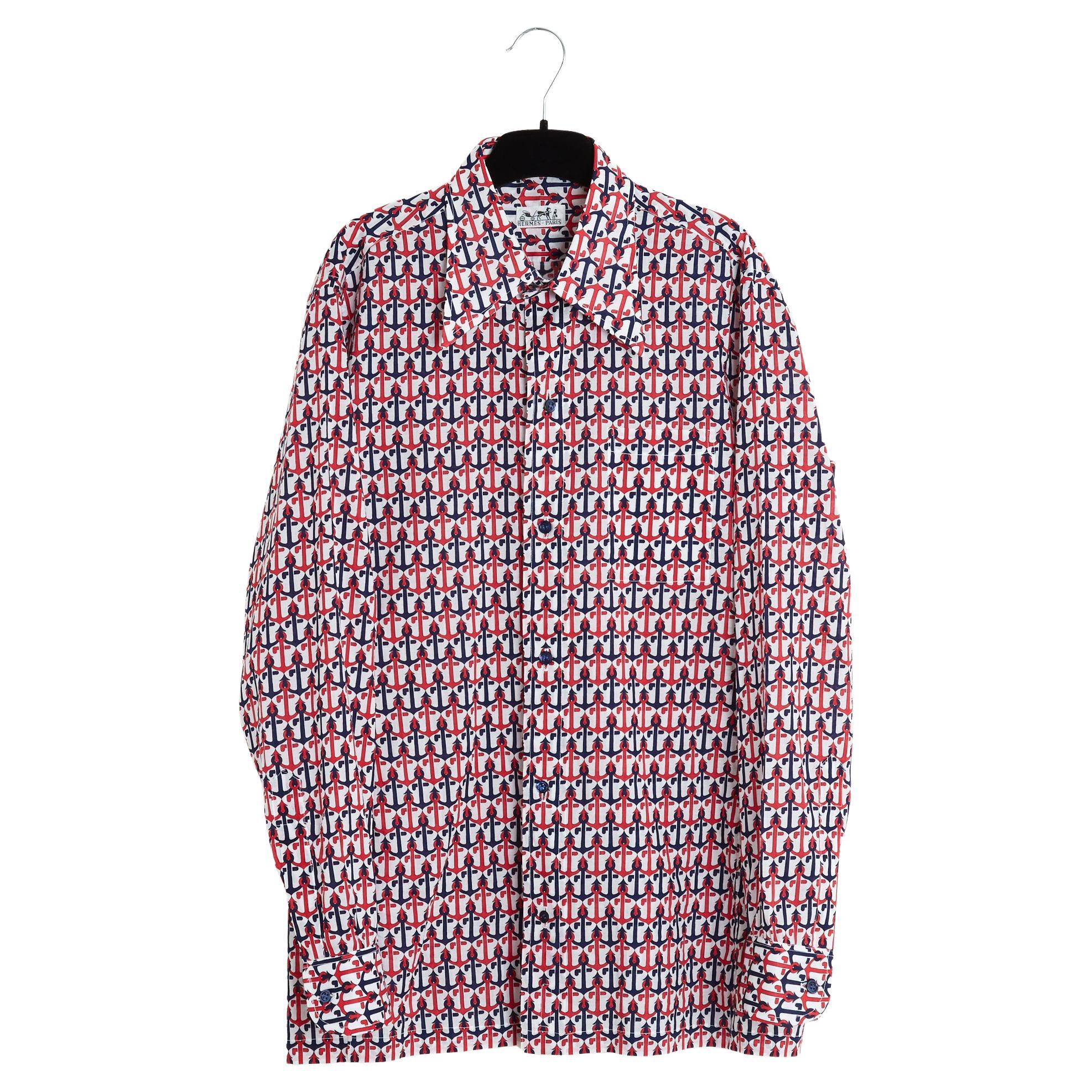 Hermès Chemise Chaine Ancre S Tricolor Poplin Shirt US15 UK15 Hermes