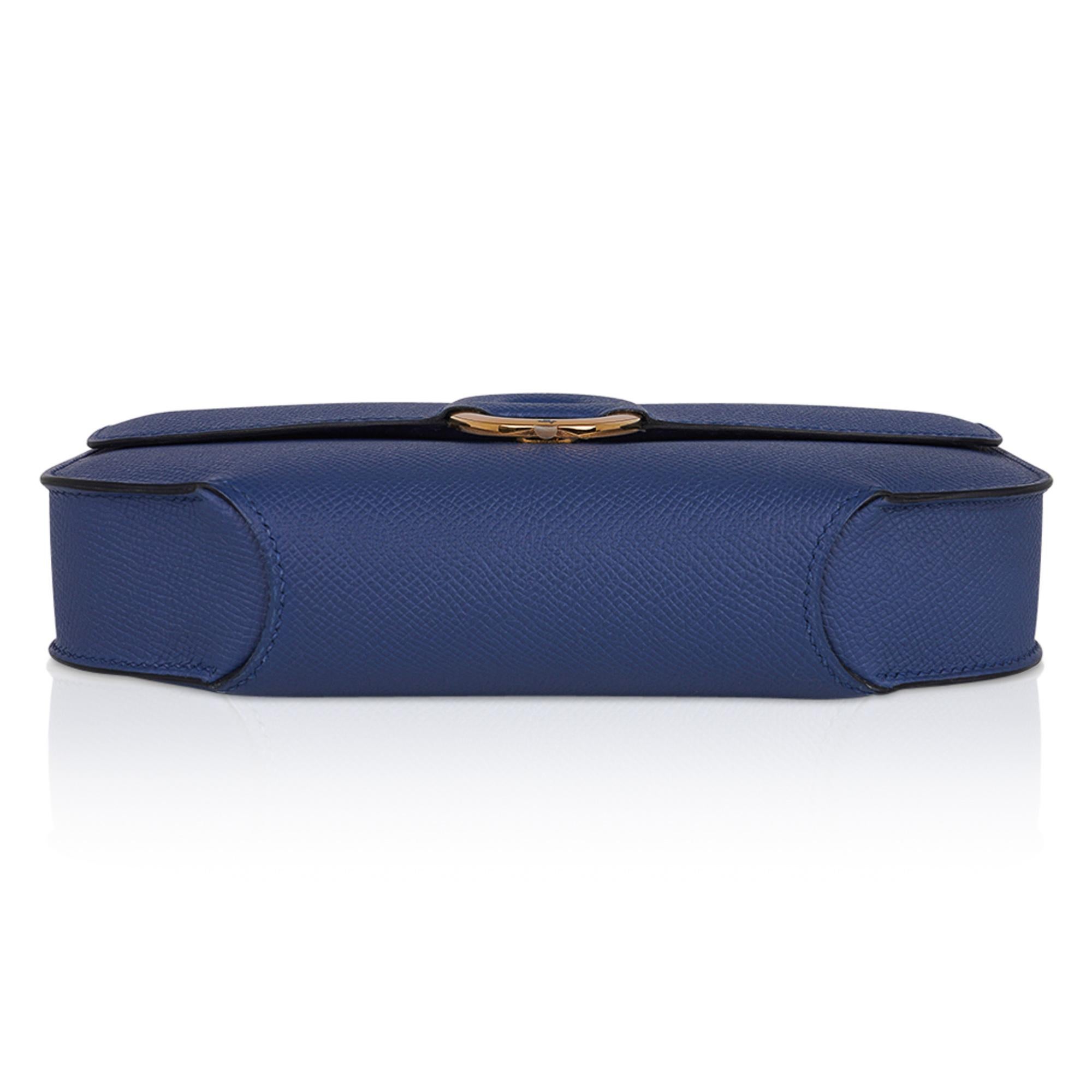 Hermes Cherche Midi 22 Blue Agate Gold Hardware Epsom Leather Clutch Bag For Sale 2