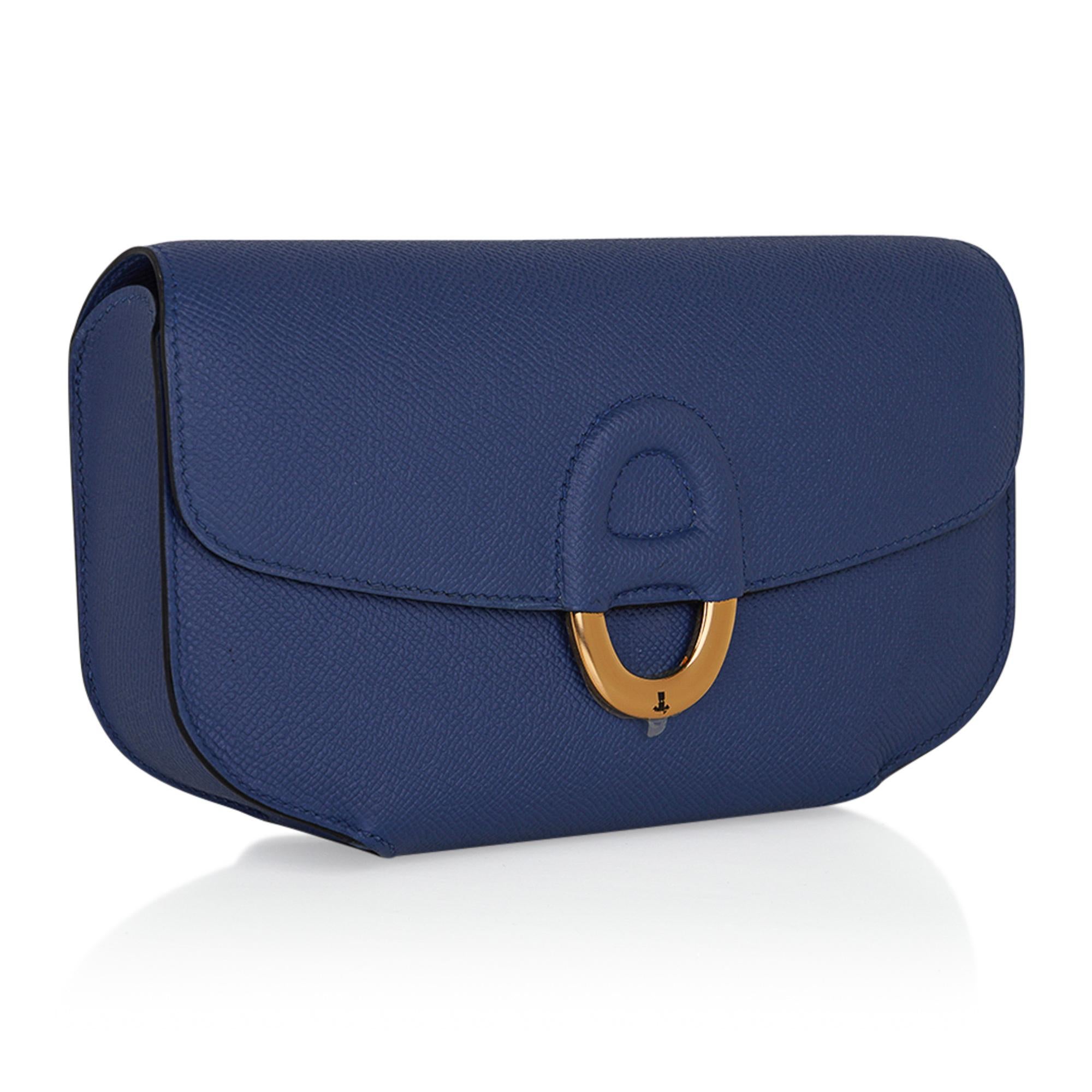 Mightychic offers a limited edition Hermes Cherche Midi 22 Clutch bag featured in Bleu Agate.
Classic Hermes chaine d'ancre clasp.
Epsom leather and Gold Hardware.
2 interior slot pockets.
Subtle elegance and unmistakably Hermes!
Comes with sleeper