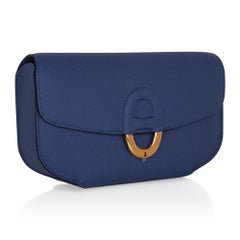Hermes Cherche Midi 22 Blue Agate Gold Hardware Epsom Leather Clutch Bag