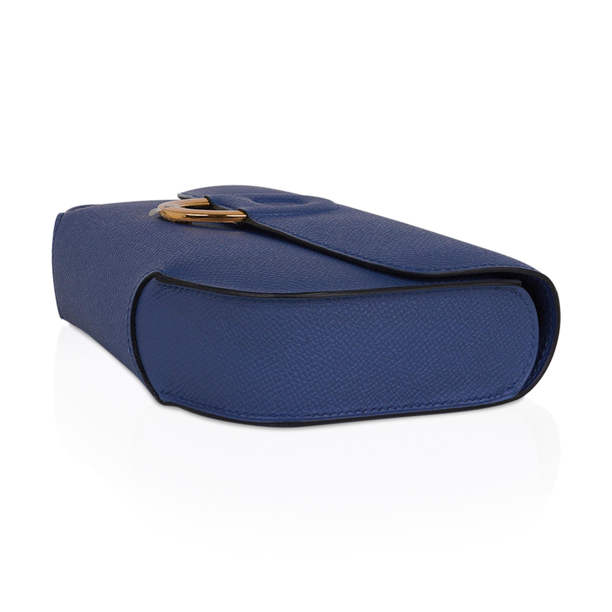 Hermes Cherche Midi 22 Blau Achat Gold Hardware Epsom Leder Clutch Tasche im Zustand „Neu“ im Angebot in Miami, FL