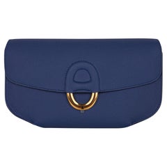 Hermes Cherche Midi 22 Blue Agate Gold Hardware Epsom Leather Clutch Bag