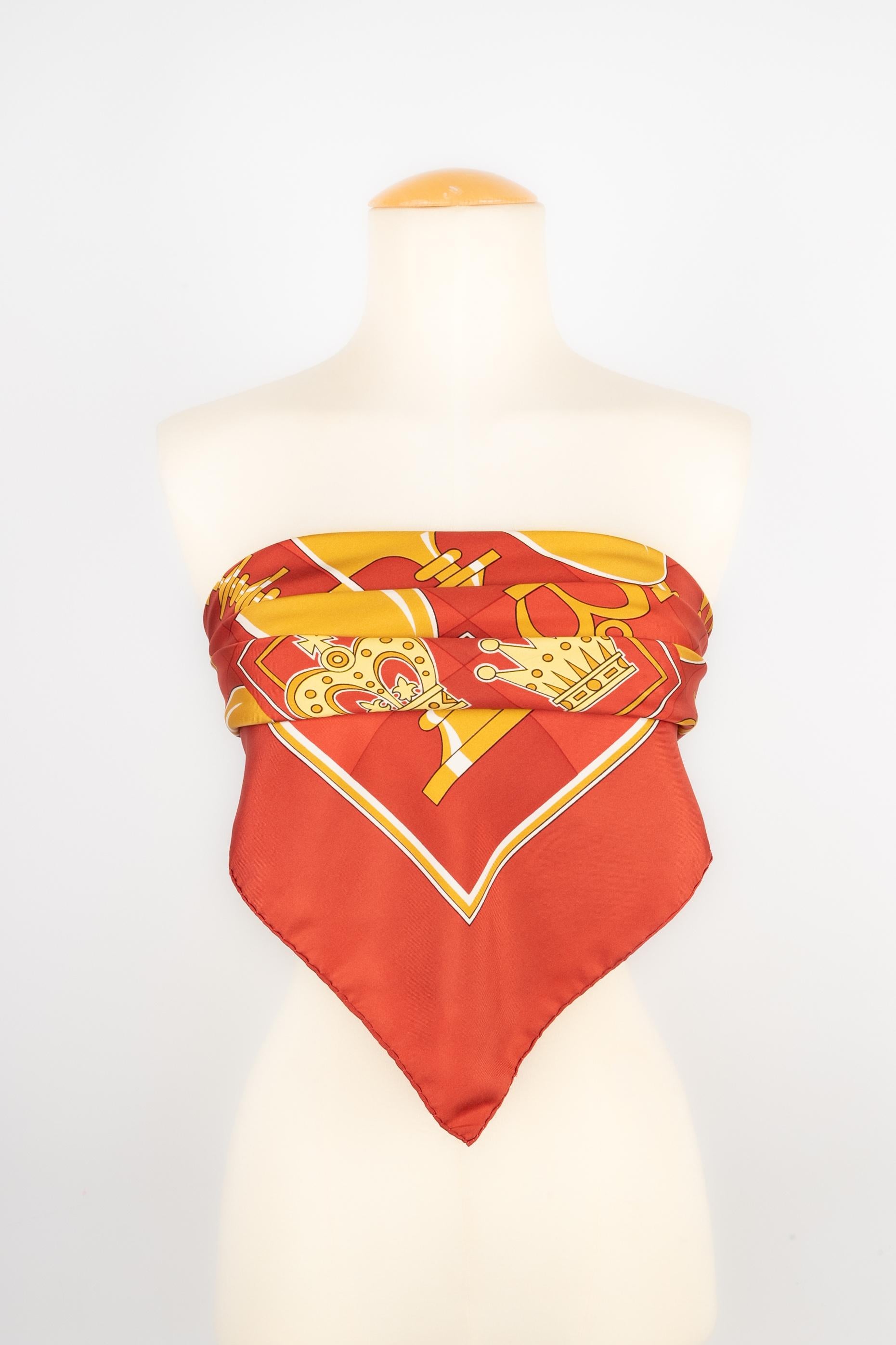 Red Hermès 'Chessboard' foulard / squared scarf