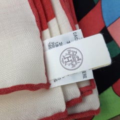 Hermes Cheval de Fete shawl 140 Vieux Rose Vert Jaune Cashmere Silk