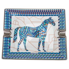 Hermes Cheval Deco Ashtray Porcelain Blue Cobalt Change Tray