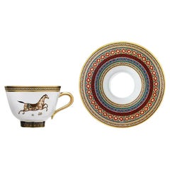 Tasse à thé et soucoupe n°3 Cheval d''Orient Hermès, lot de deux