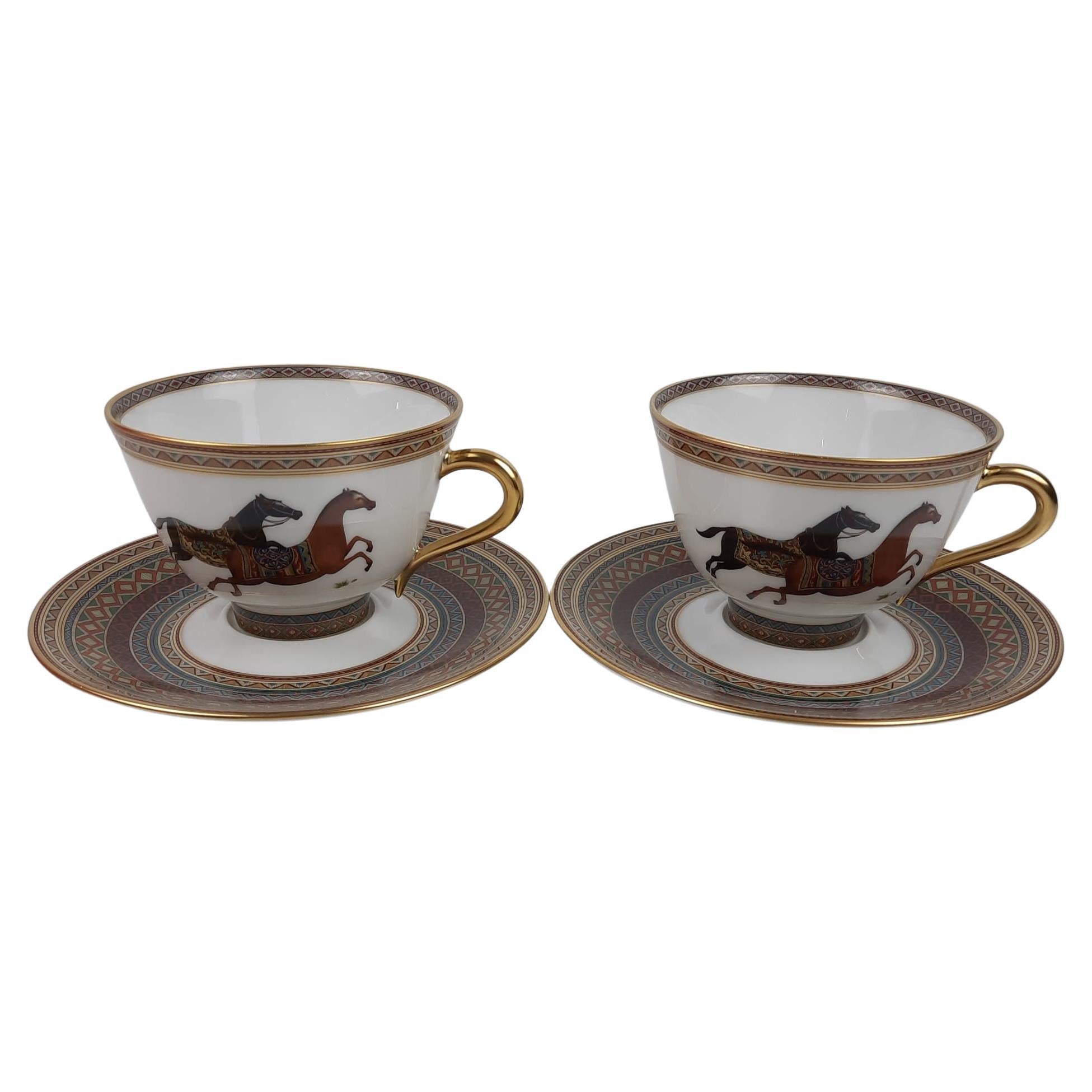 Hermes Cheval d'Orient tea cup and saucer Porcelain Set of Two 23cl at  1stDibs