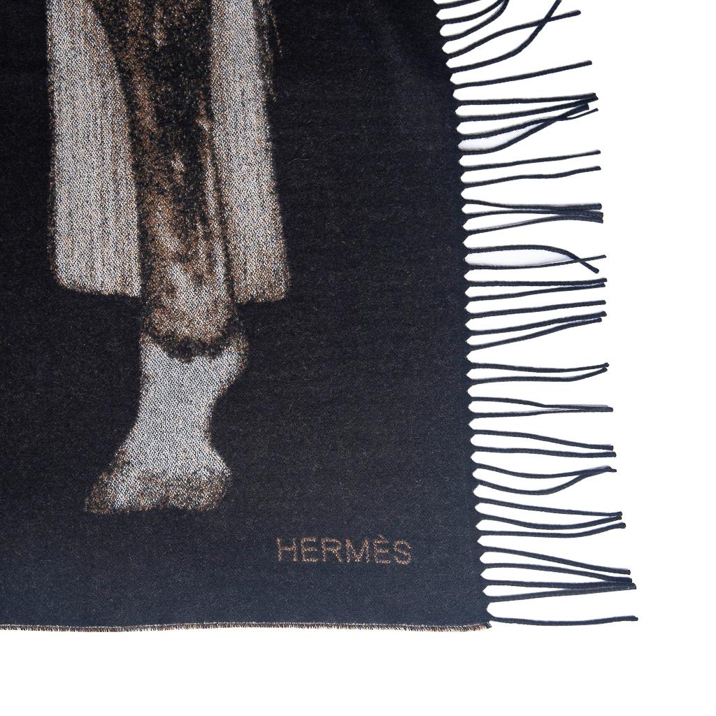 Black Hermes Cheval Palomino Alezan Mongolian Cashmere Throw Blanket New