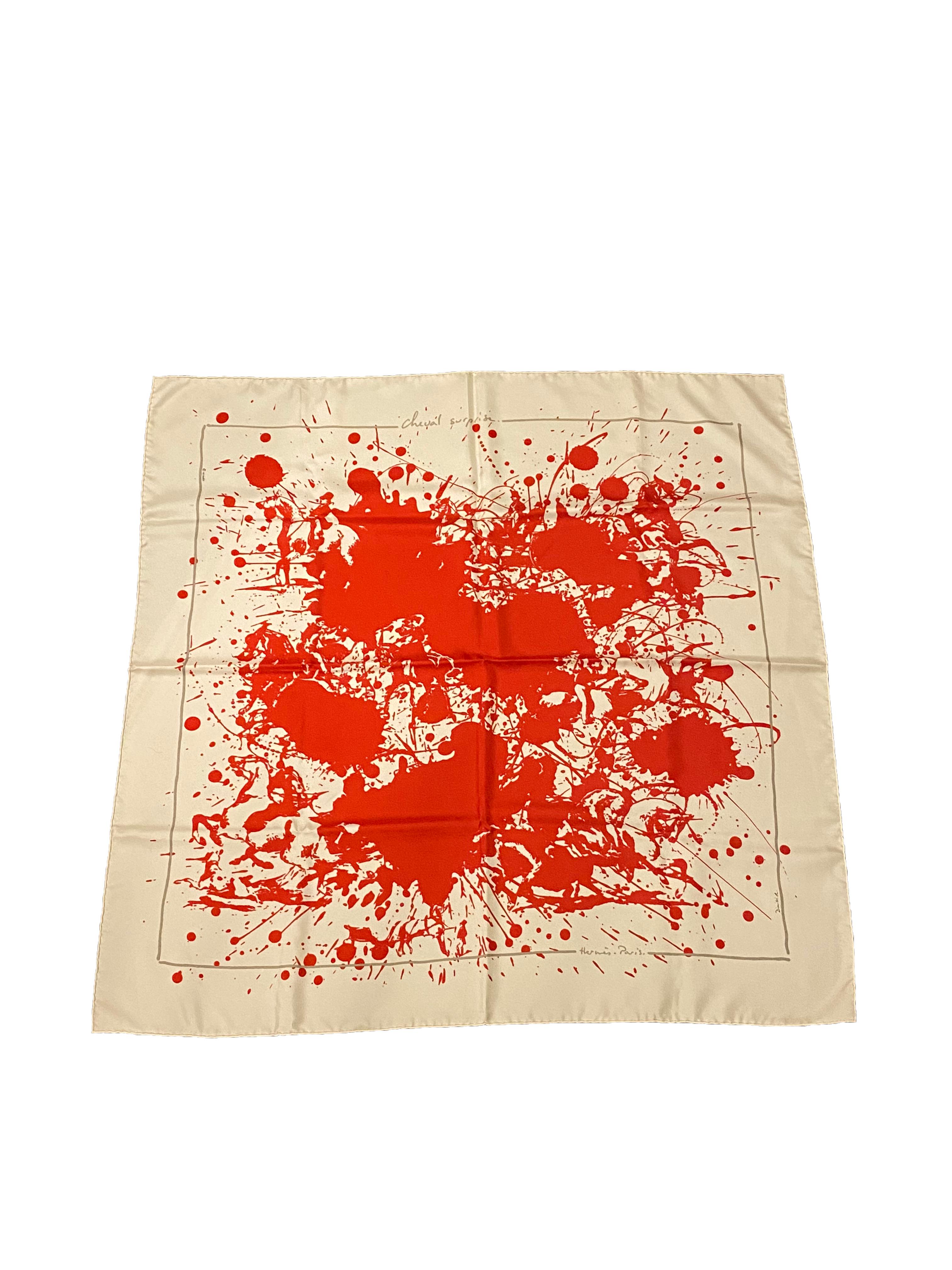 Hermes 'Cheval Surprise' Silk Scarf 90cm x 90cm Beige en venta