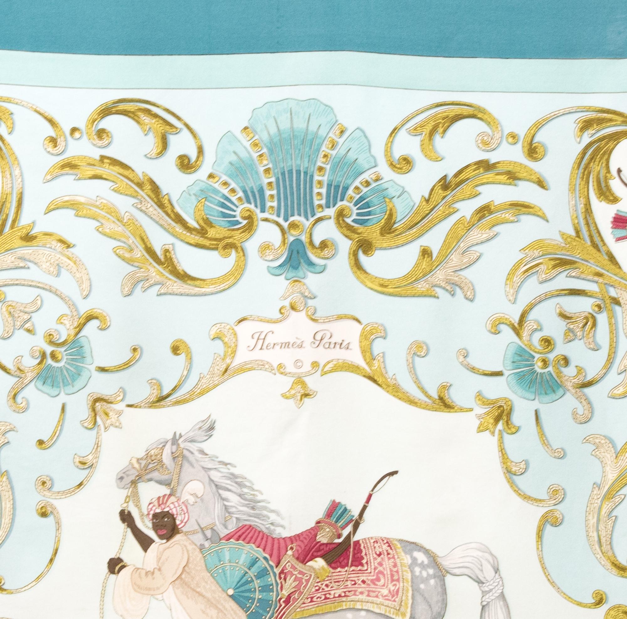 Hermes Cheval Turc by Christiane Vauzelles Silk Scarf In Good Condition In Paris, FR