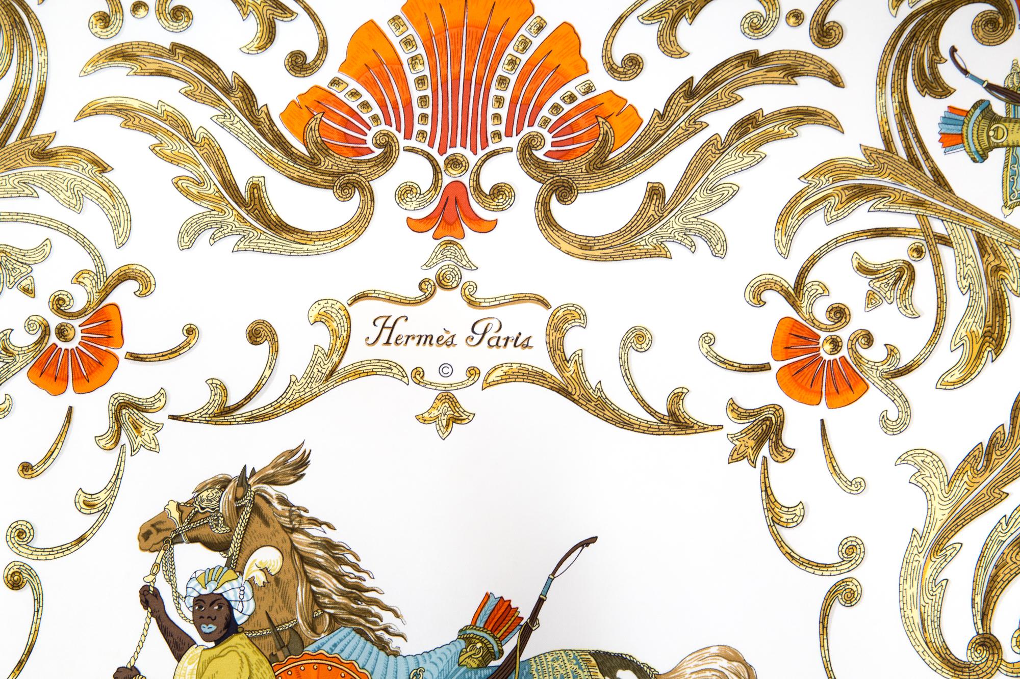 Orange Hermes Cheval Turc by Christiane Vauzelles Silk Scarf For Sale