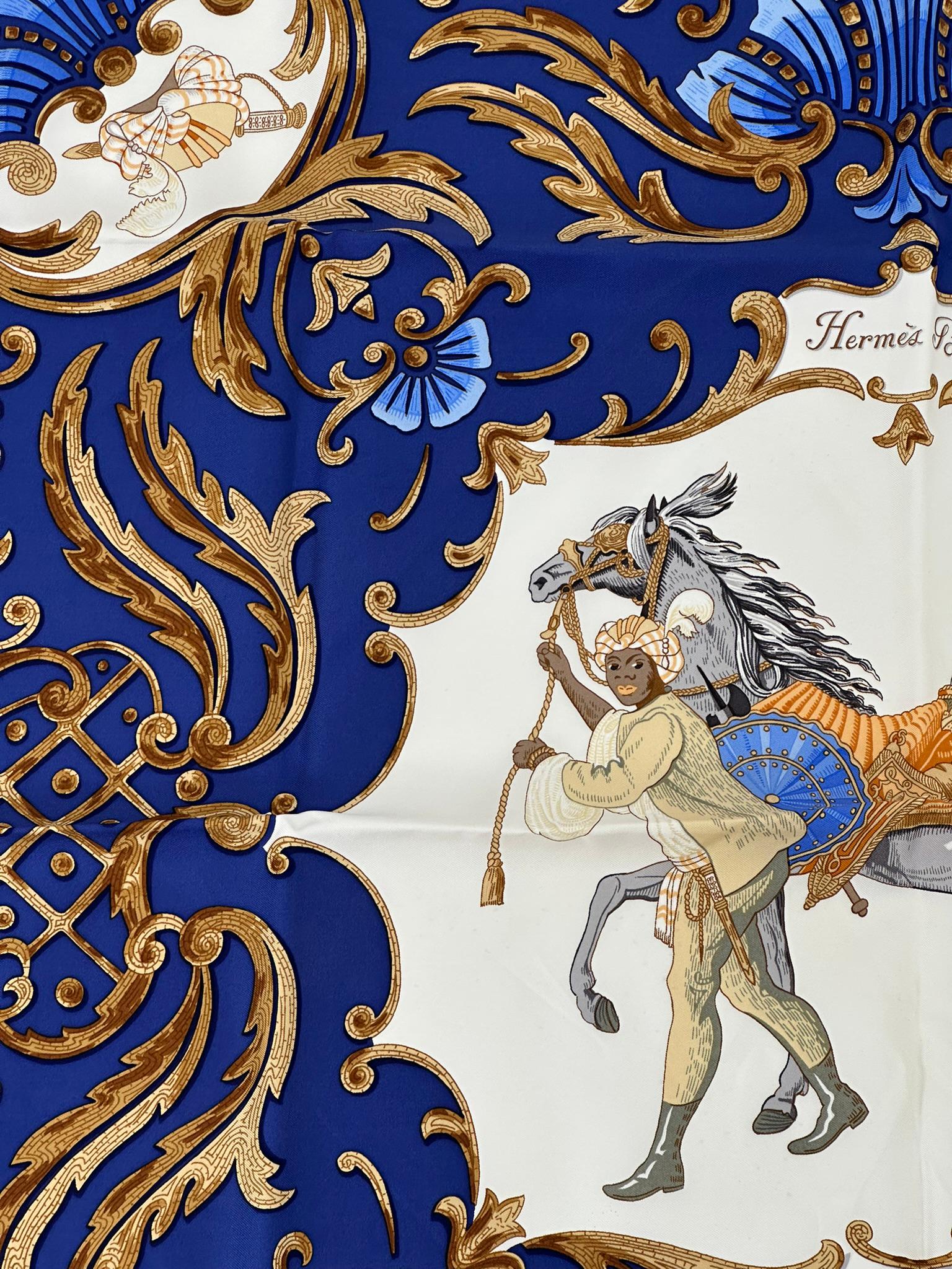Hermès Cheval Turc Silk Twill Scarf Designed by Christiane Vauzelles 90cm For Sale 2