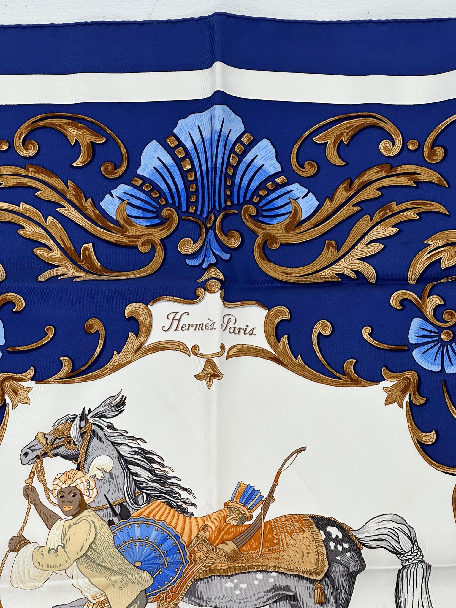 Hermès Cheval Turc Silk Twill Scarf Designed by Christiane Vauzelles 90cm For Sale 3