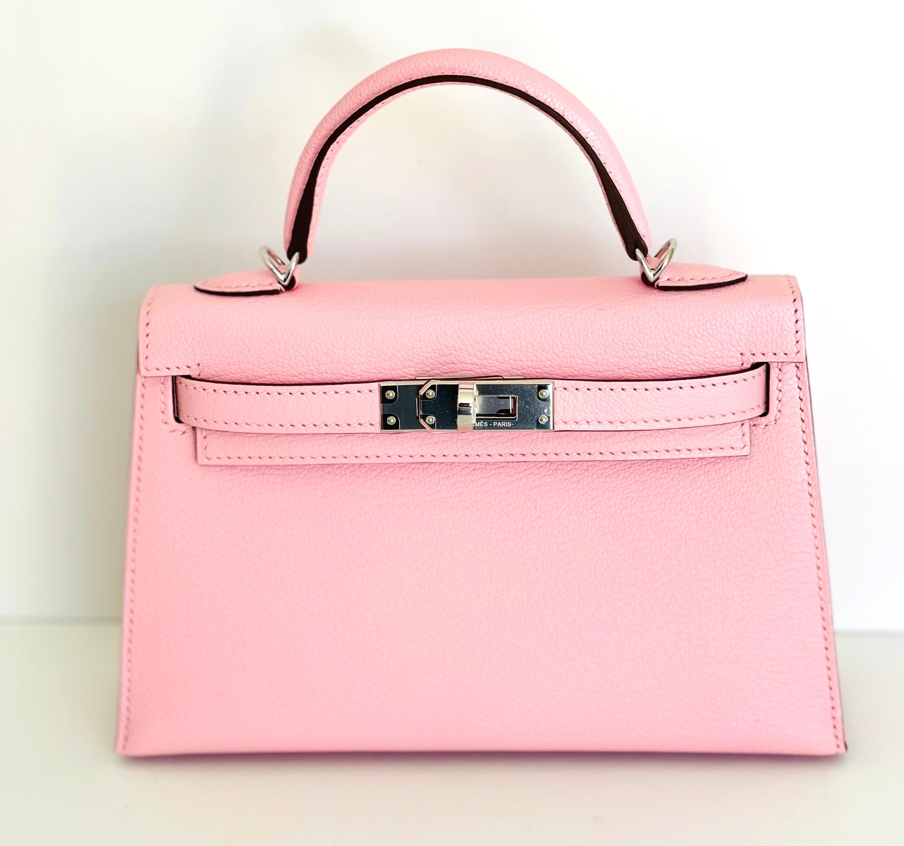 Replica Hermes Kelly Mini II Sellier Handmade Bag In Rose Sakura Chevre  Mysore Leather