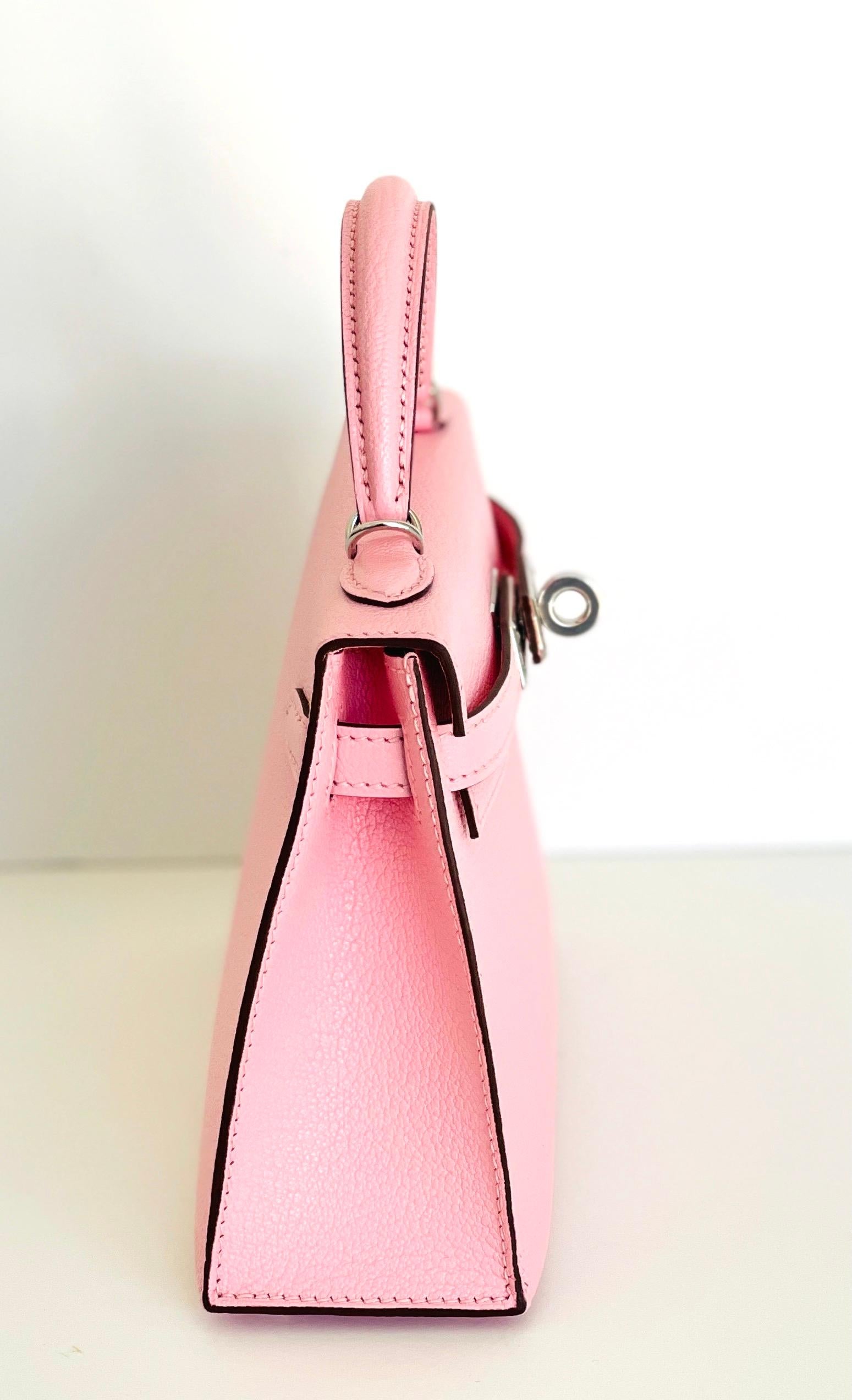Pink HERMES Chevre Mini Kelly Sellier 20 Rose Sakura