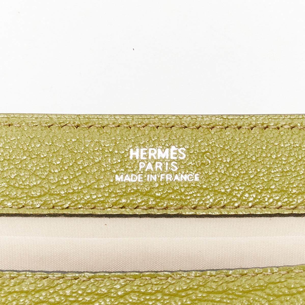 HERMES Chevre Mysore Karo green leather silver logo snap pouch bag 4