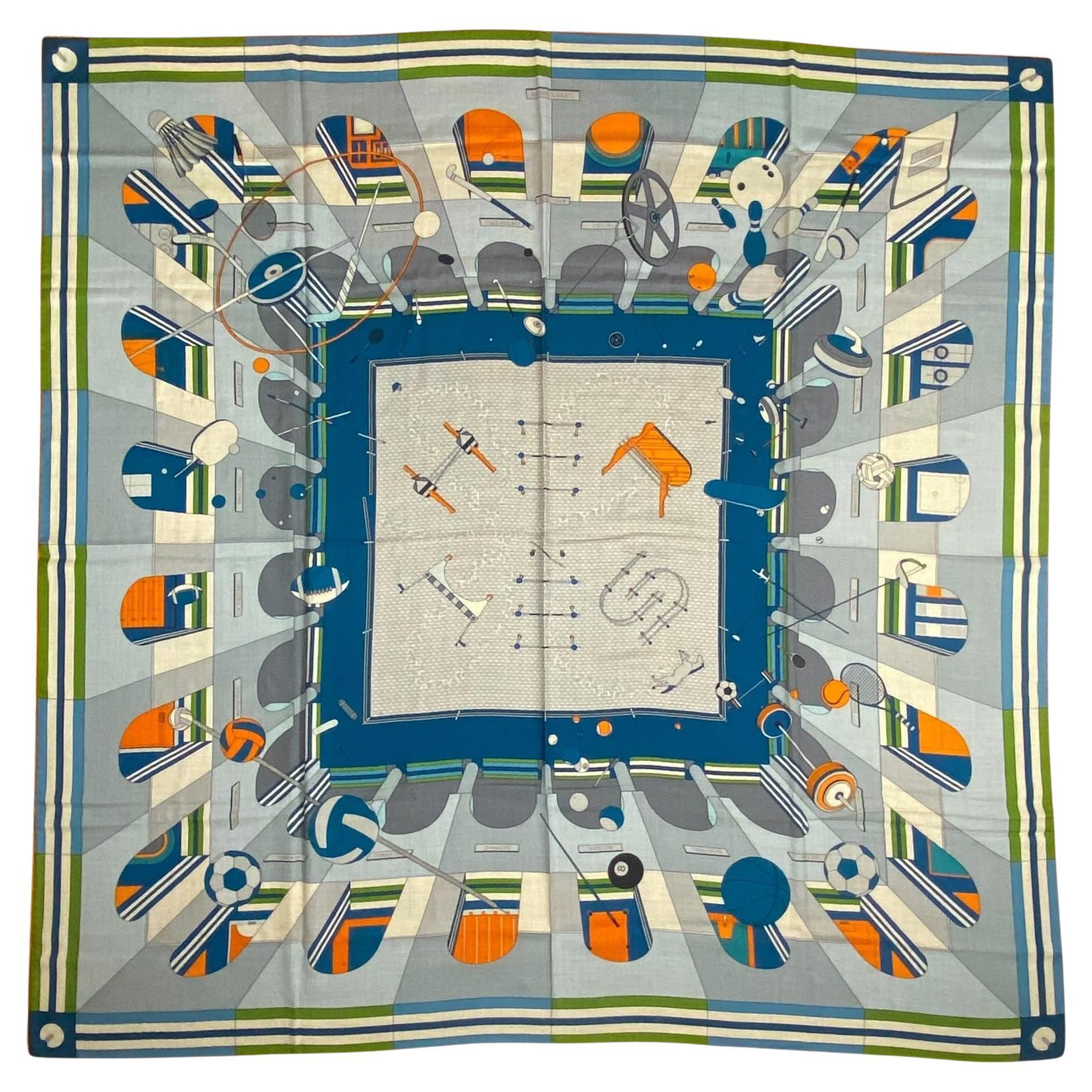 Hermes Chic, Le Sport ! Châle en soie/cachemire Naturel/Orange/Pétrole Echarpe.