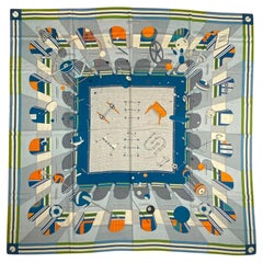 Hermes Chic, Le Sport! Naturel/Orange/Petrol Silk/ Cashmere Shawl Scarf.