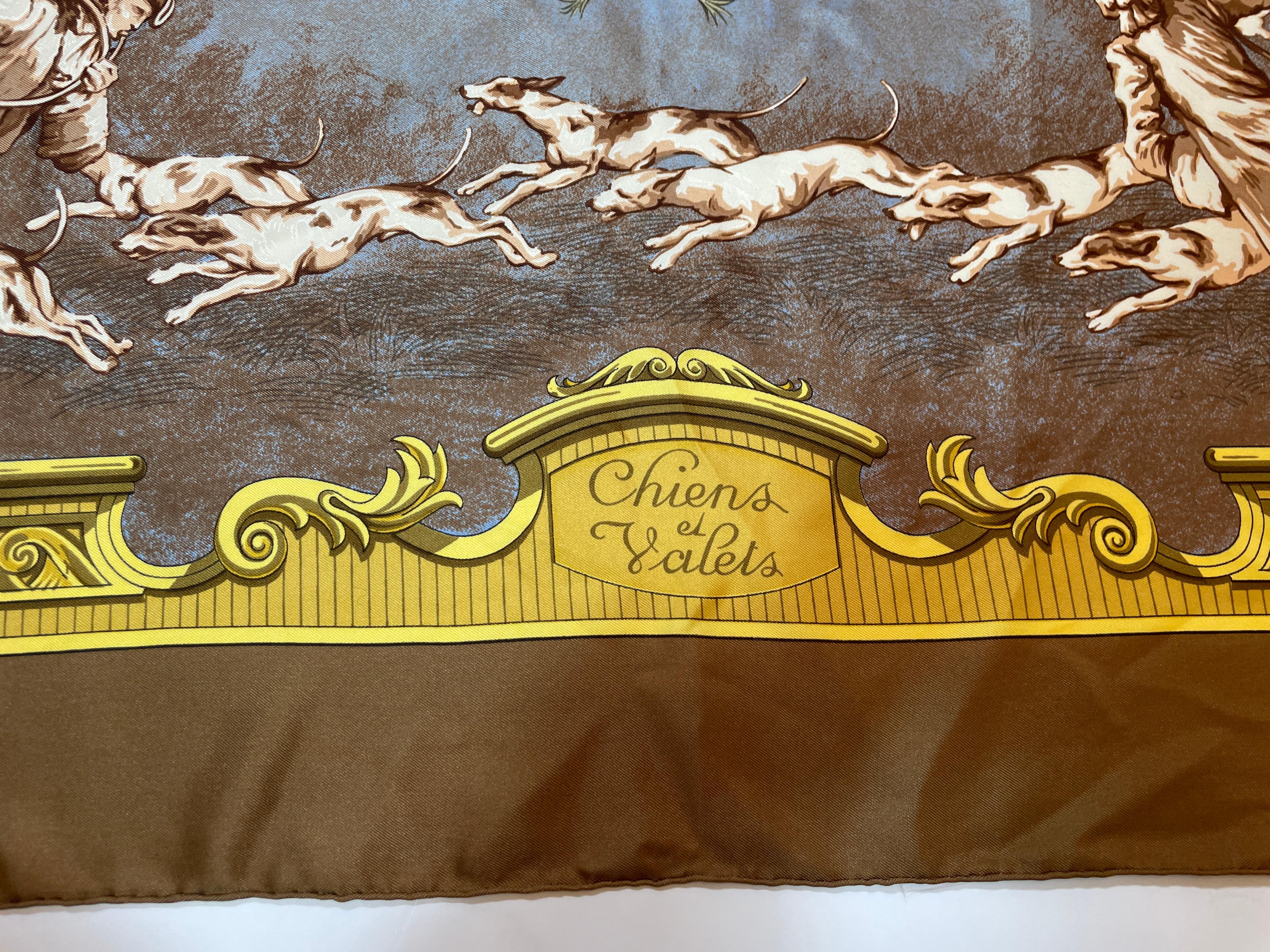 Hermes Chiens et Valets by Charles J. Hallo Silk Scarf France 1963  For Sale 1