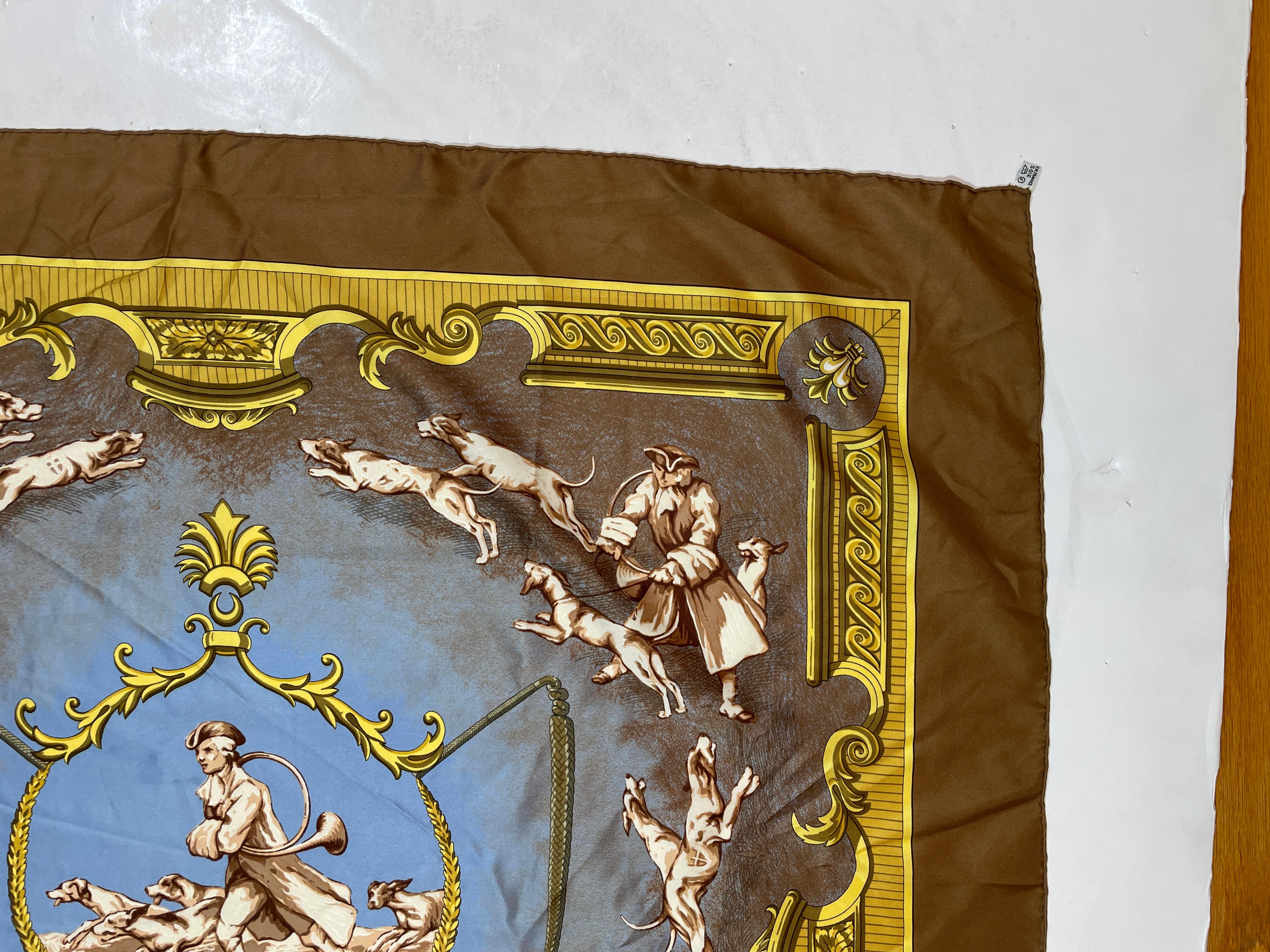 Hermes Chiens et Valets by Charles J. Hallo Silk Scarf France 1963  For Sale 4