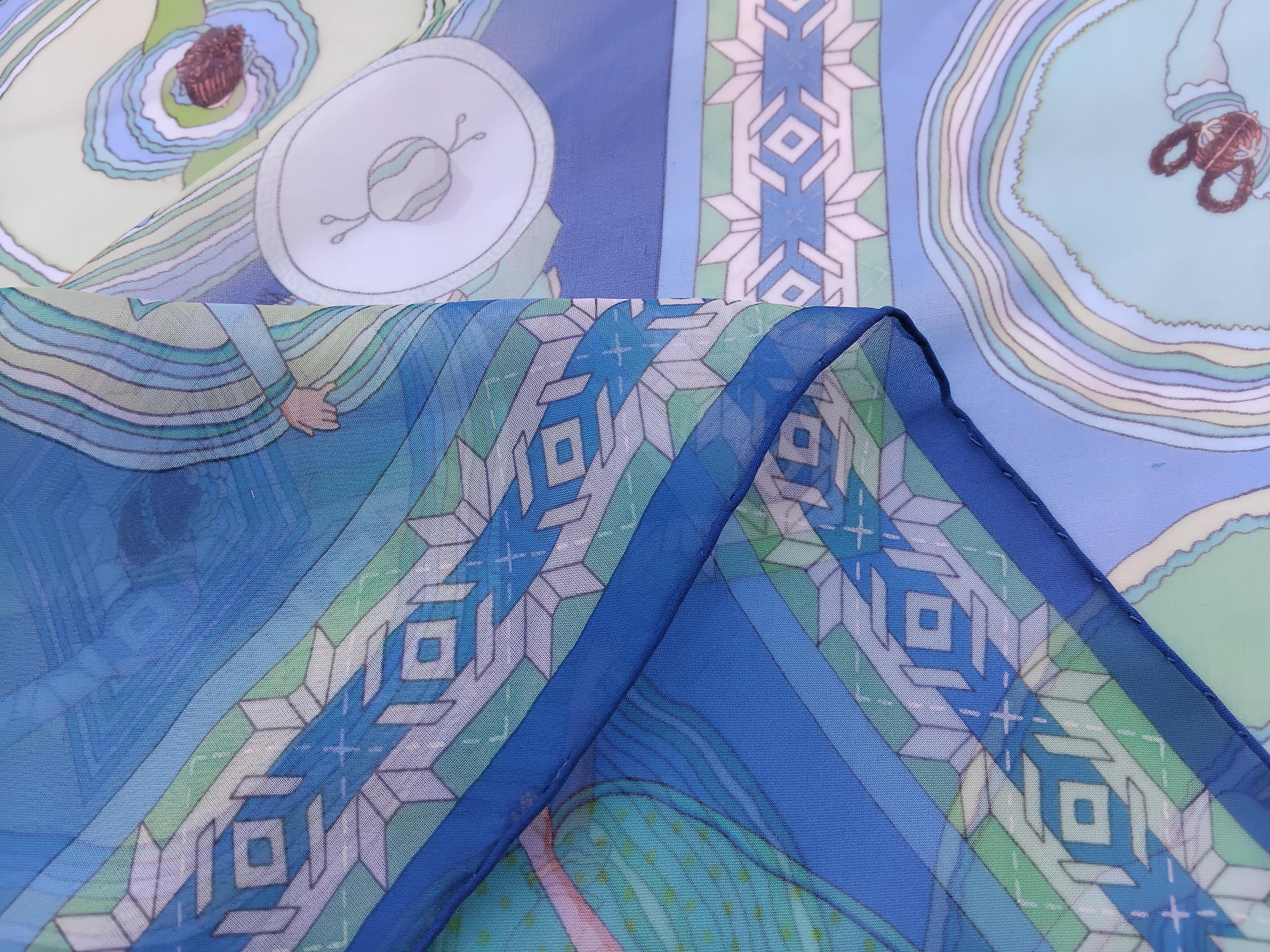 Hermès Chiffon Mousseline Silk Scarf Belles du Mexique Jamin 35 inches For Sale 14