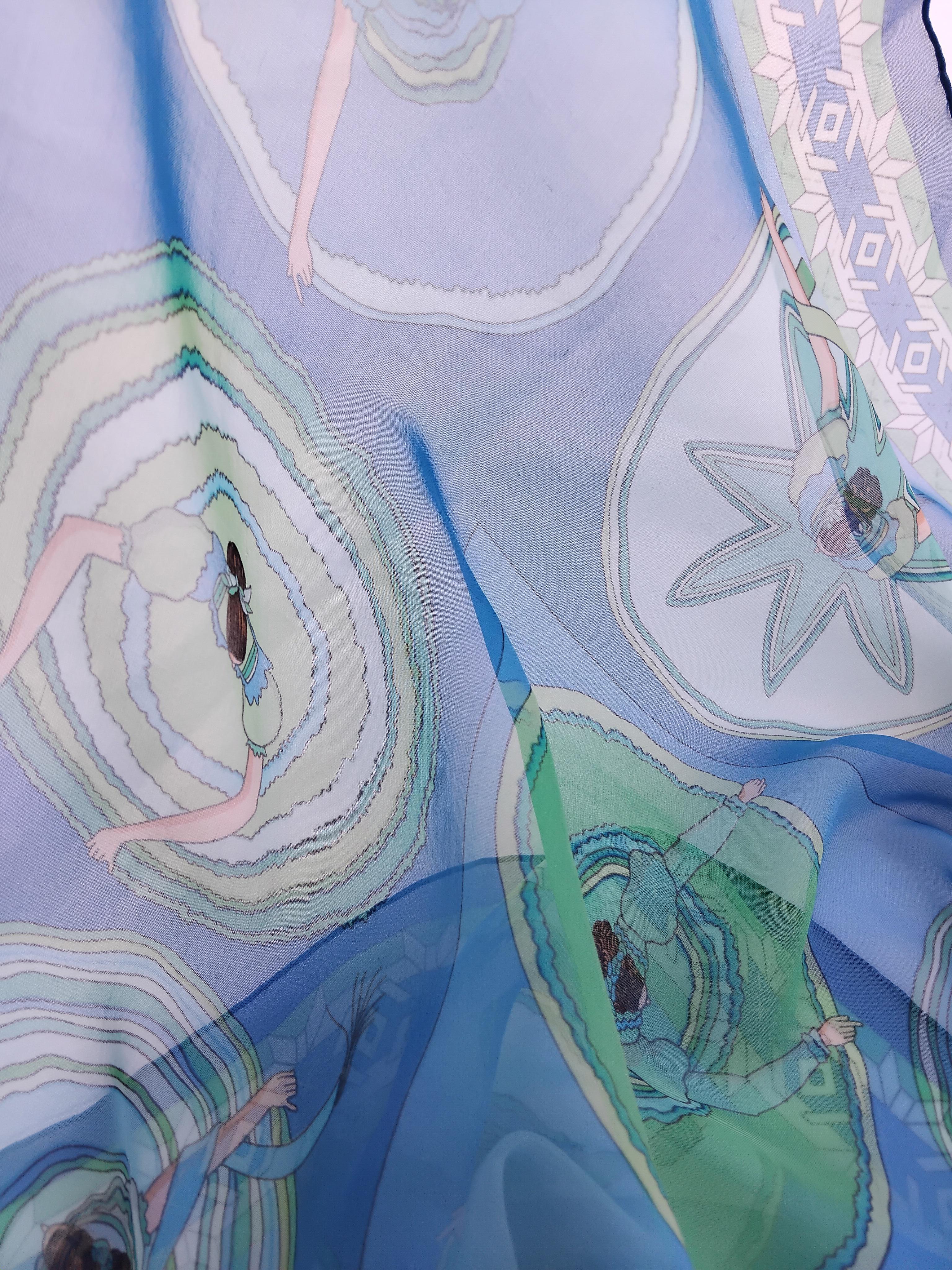 Hermès Chiffon Mousseline Silk Scarf Belles du Mexique Jamin 35 inches For Sale 15