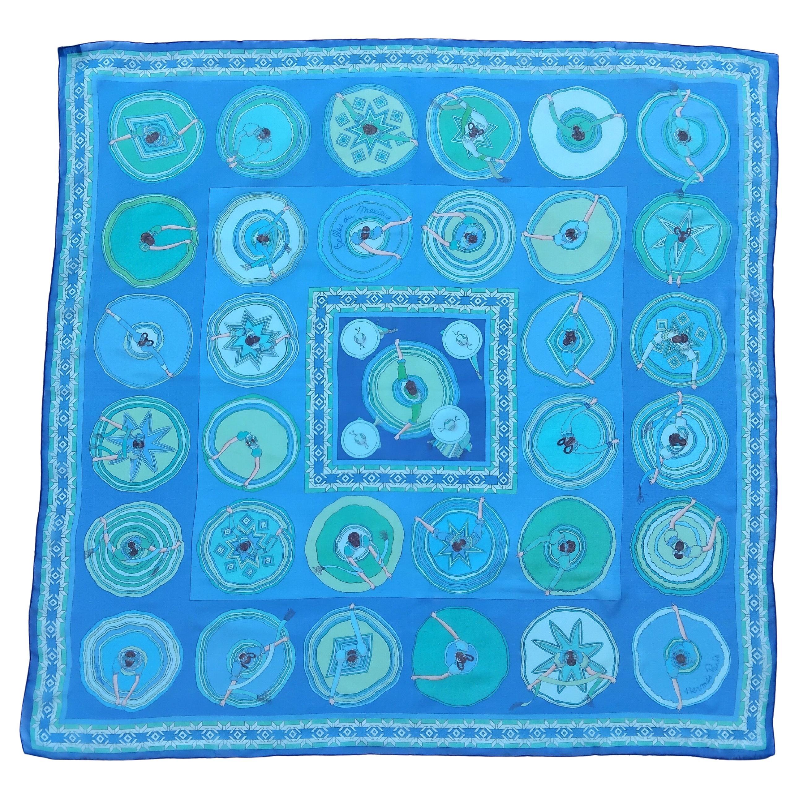 Hermès Chiffon Mousseline Silk Scarf Belles du Mexique Jamin 35 inches