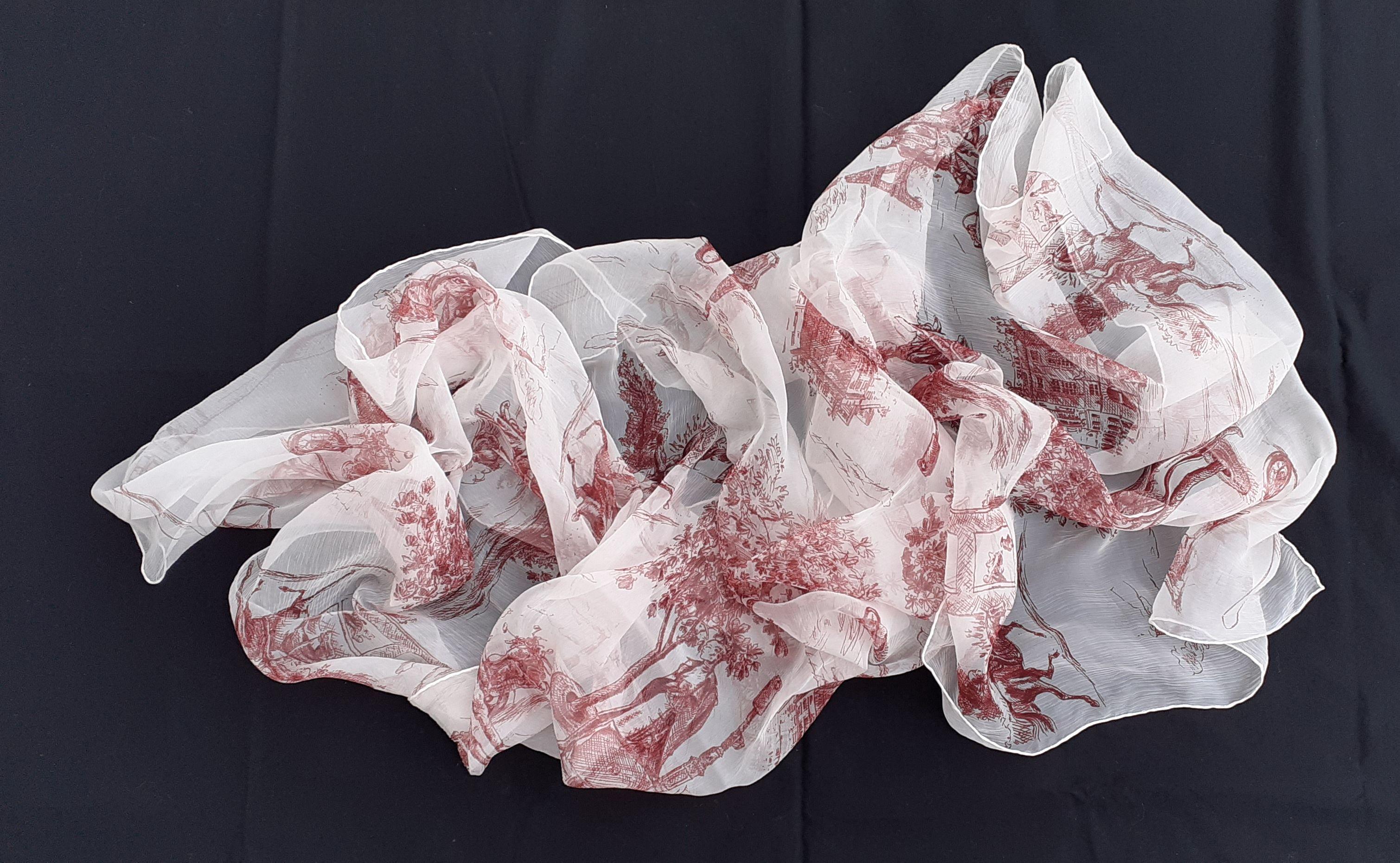 Hermès Chiffon Mousseline Silk Scarf Long Stole Toile de Jouy Pattern Rare 6