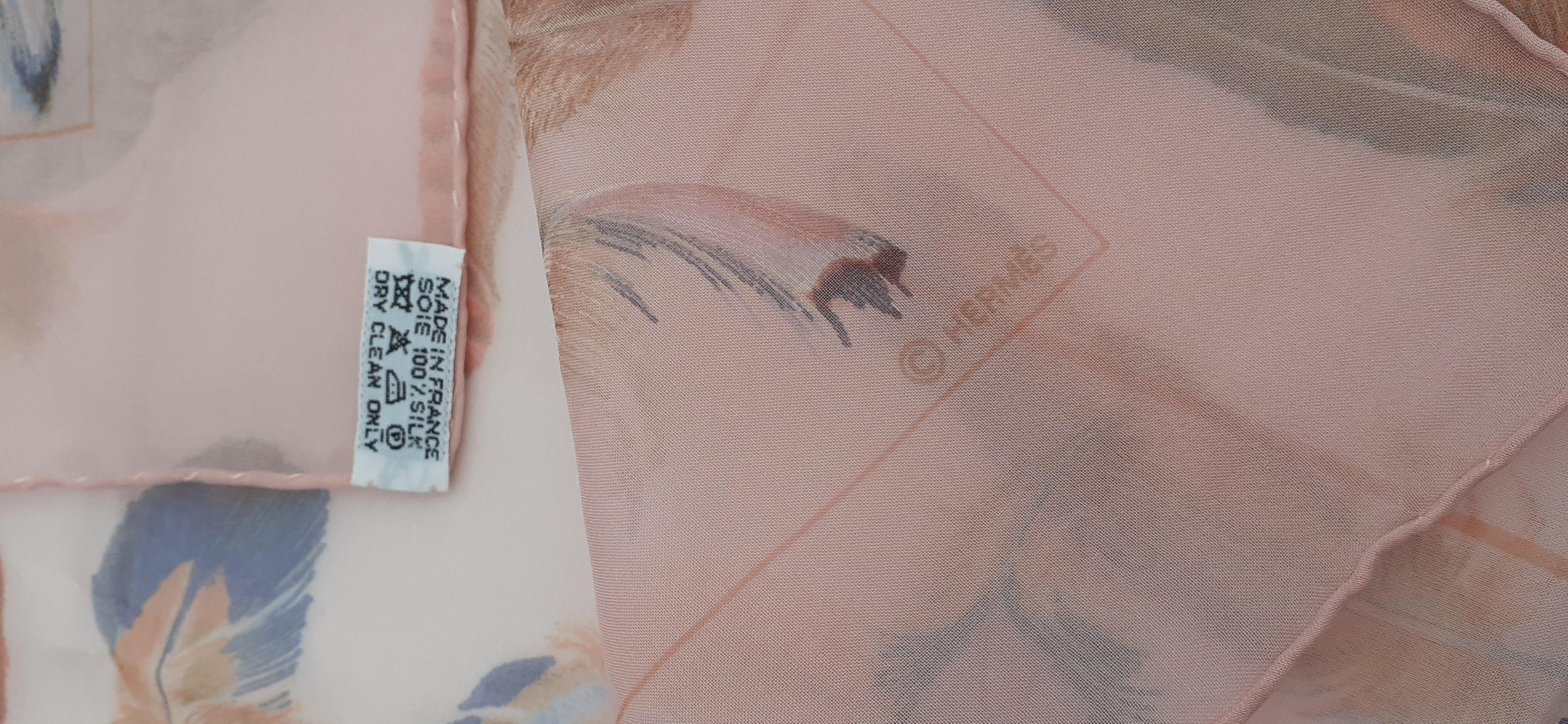 Hermès Chiffon Mousseline Silk Scarf Plumes Par Henri de Linares Pink 90 cm 4