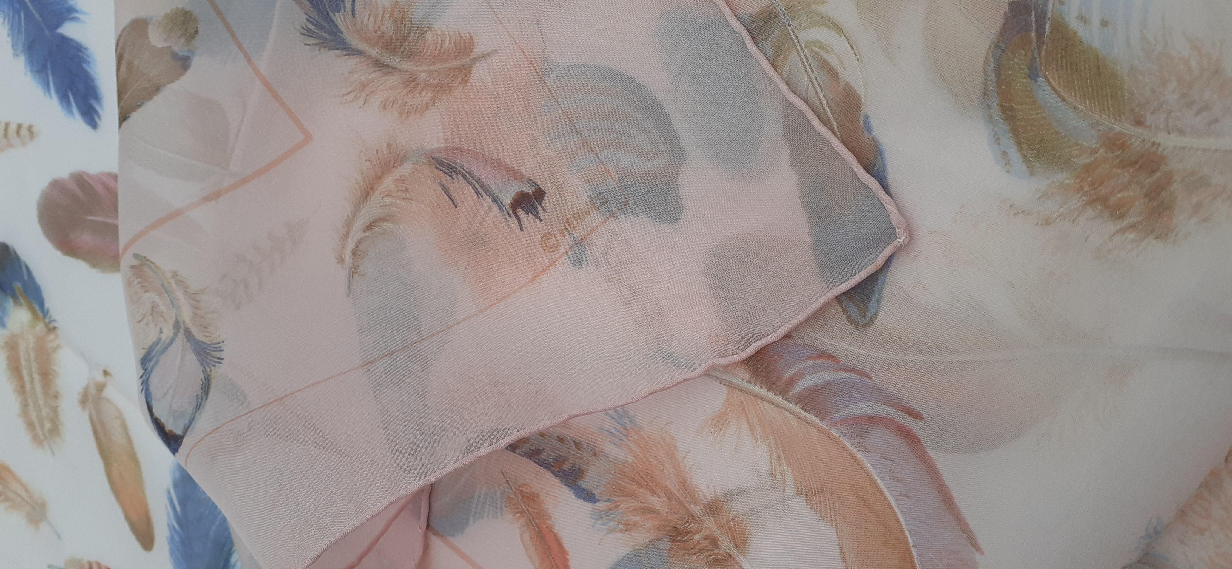 Hermès Chiffon Mousseline Silk Scarf Plumes Par Henri de Linares Pink 90 cm 5