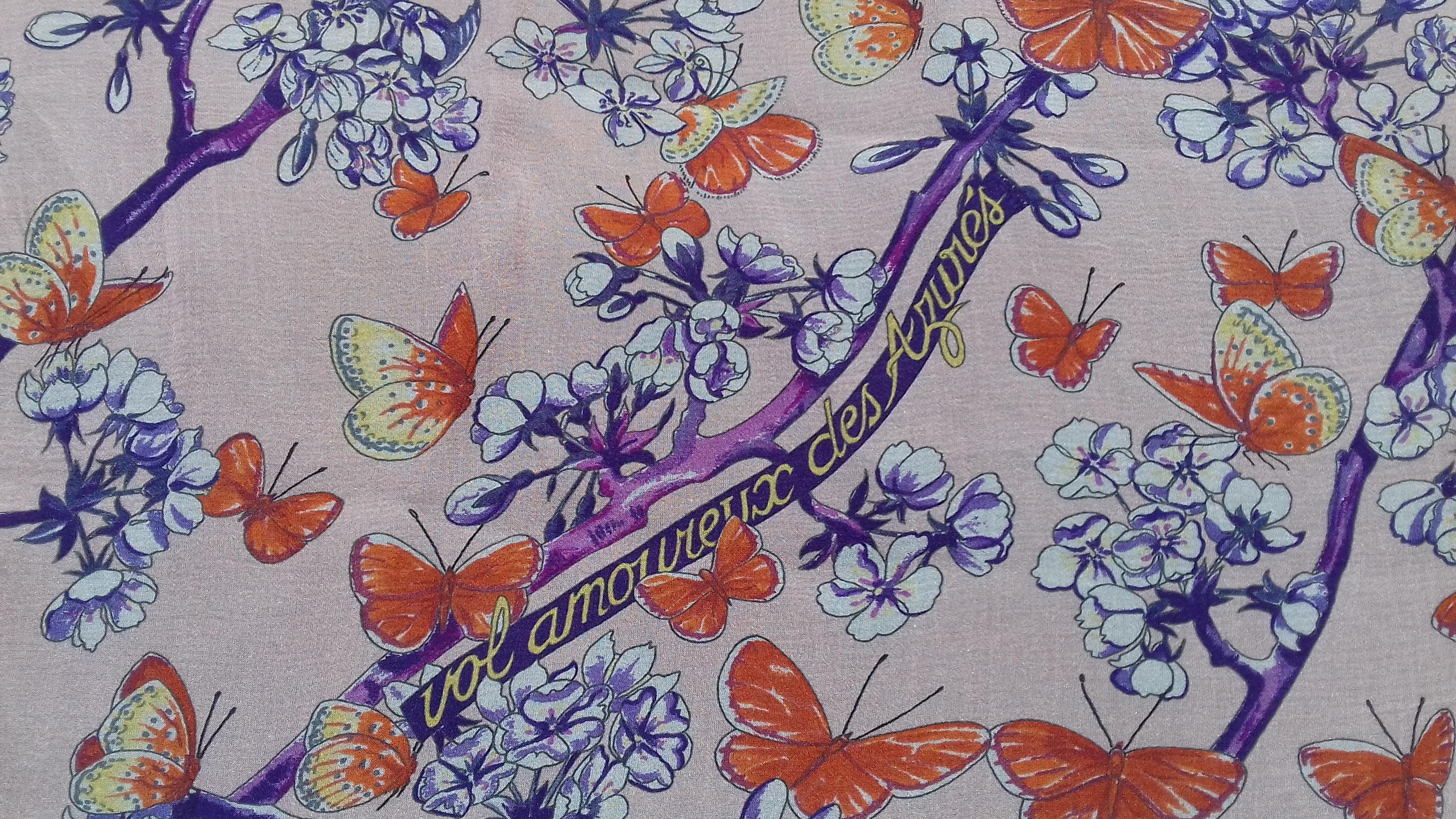 Gray Hermès Chiffon Silk Scarf Vol Amoureux des Azures Toutsy Butterflies RARE