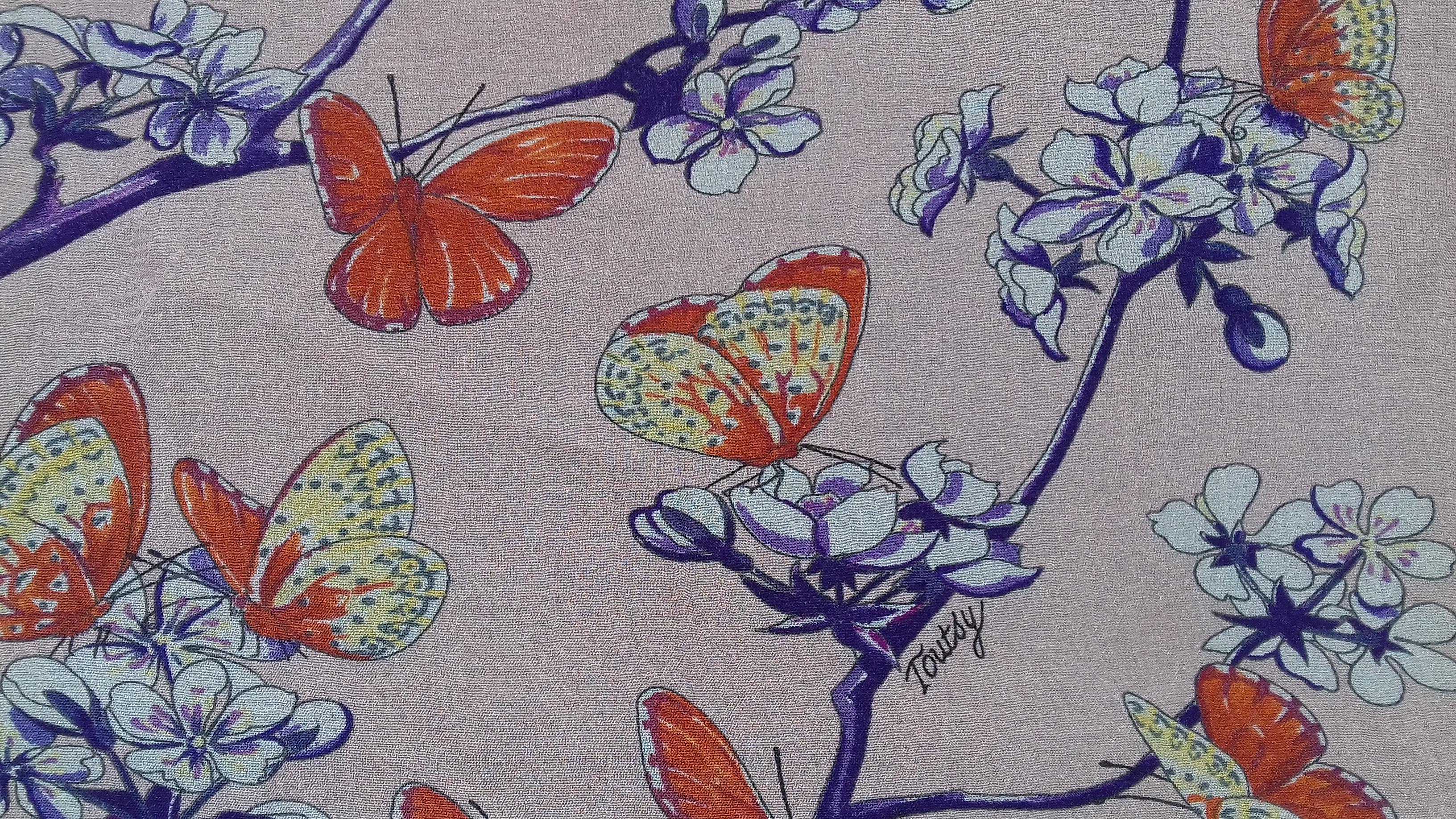 Hermès Chiffon Silk Scarf Vol Amoureux des Azures Toutsy Butterflies RARE 1