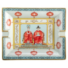 Vintage Hermes Chinese Figures Porcelain Ashtray