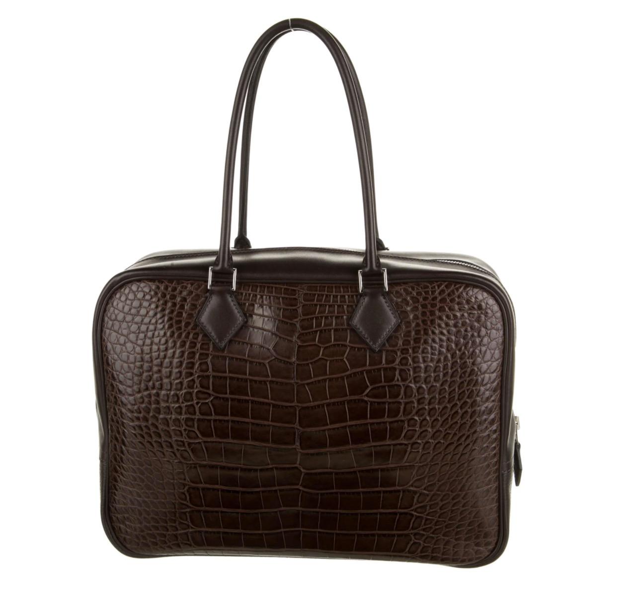 Hermes Choc Brown Alligator Exotic Skin Large Evening Top Handle Satchel Bag In Good Condition In Chicago, IL