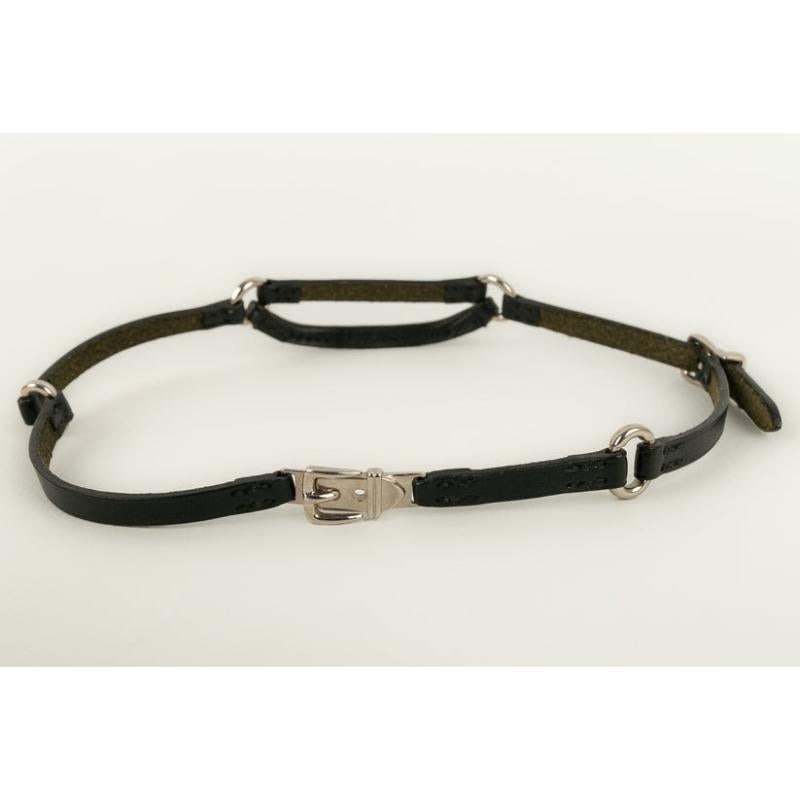 Women's Hermès Chocker Necklace in Leather and Silver-Plated Metal