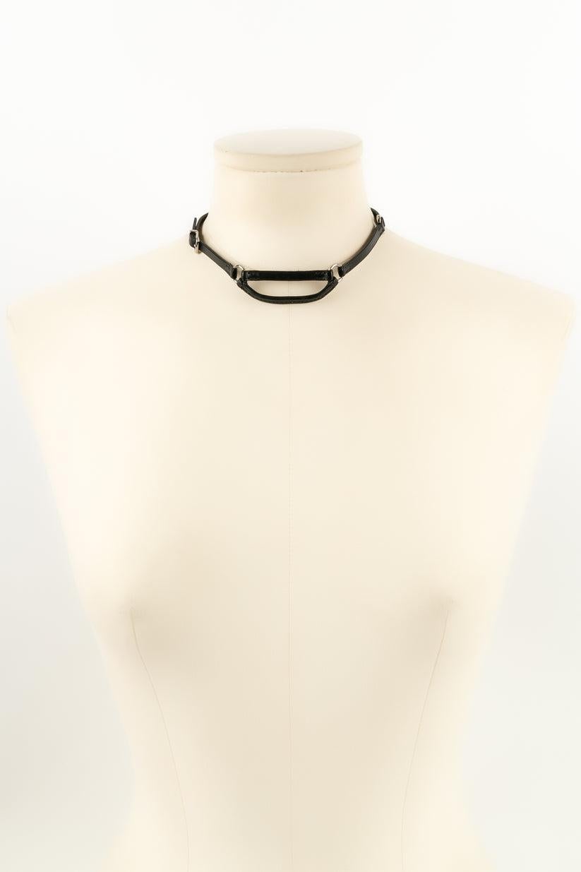 Hermès Chocker Necklace in Leather and Silver-Plated Metal 4