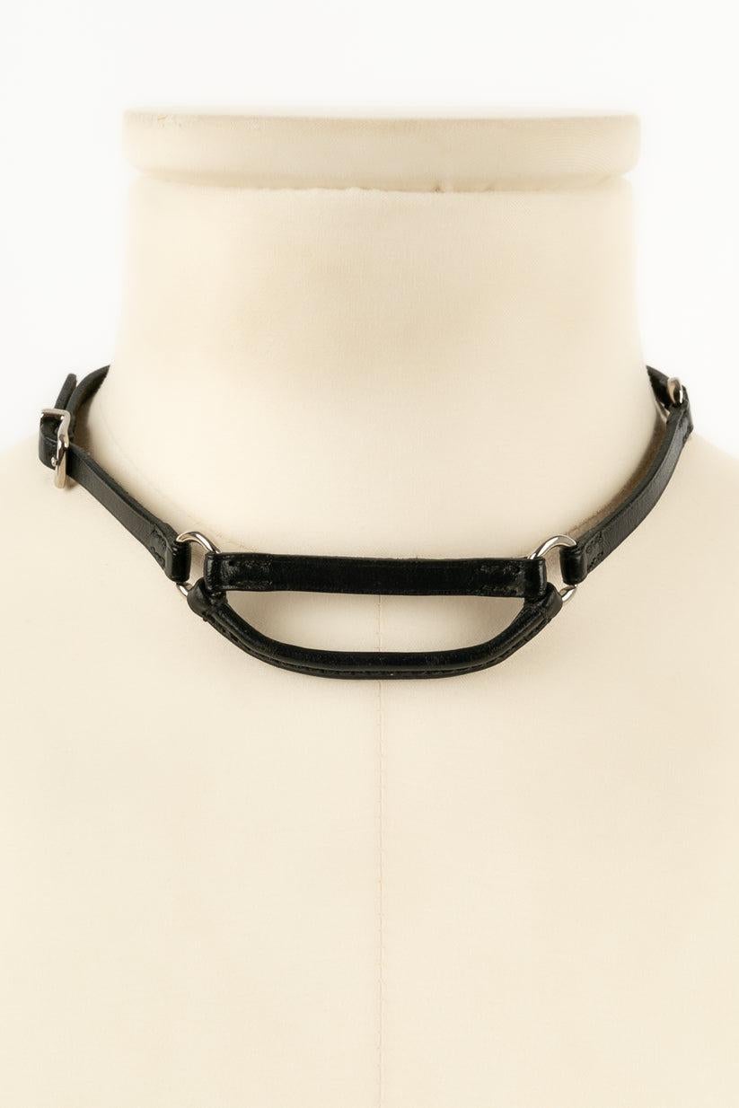 Hermès Chocker Necklace in Leather and Silver-Plated Metal 5