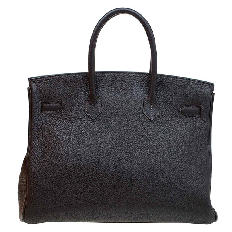 Hermes Choco Brown Clemence Leather Palladium Hardware Birkin 35 Bag In Good Condition In Dubai, Al Qouz 2