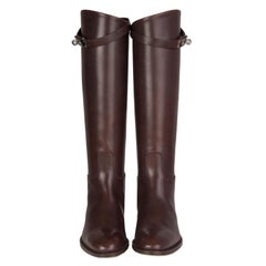 HERMES Chocolat brown Box leather JUMPING Knee High Flat Boots Shoes 35.5