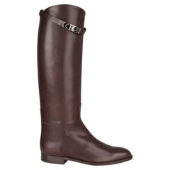 HERMES Chocolat brown Box leather JUMPING Knee High Flat Boots Shoes 35.5