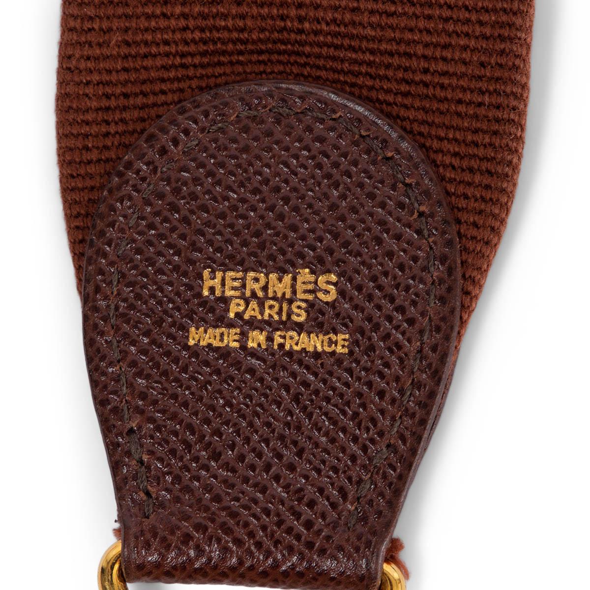 Women's HERMES Chocolat brown Courchevel leather & canvas SANGLE KELLY 50mm Bag Strap