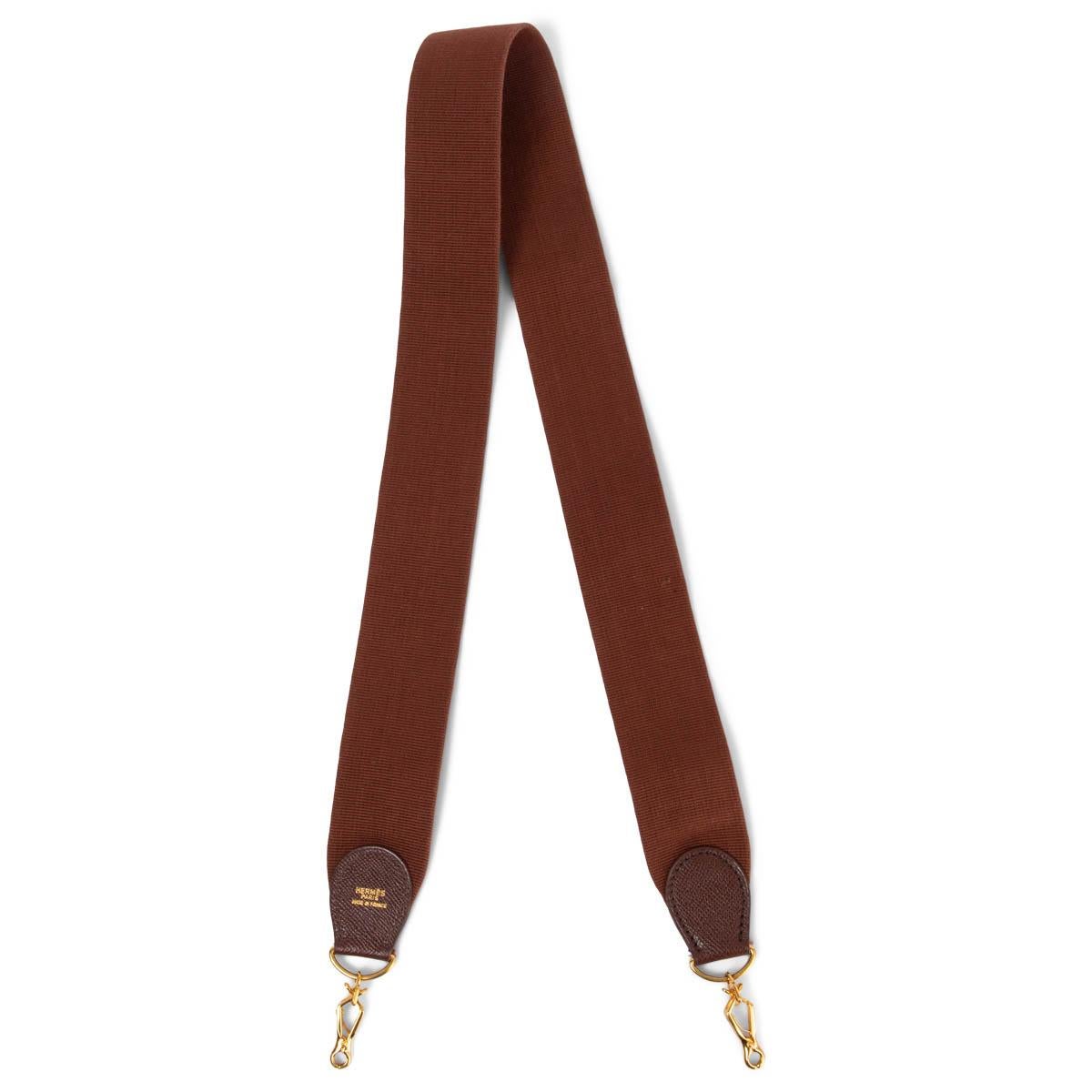 HERMES Chocolat brown Courchevel leather & canvas SANGLE KELLY 50mm Bag Strap
