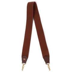 Vintage HERMES Chocolat brown Courchevel leather & canvas SANGLE KELLY 50mm Bag Strap