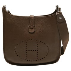 Hermes Chocolat Clemence Leather Evelyne III GM Bag