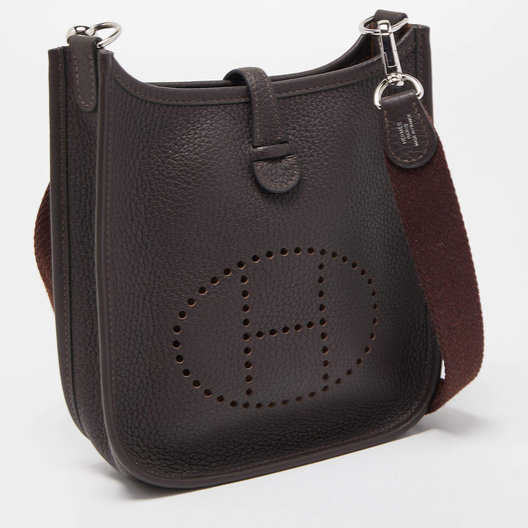 Women's Hermes Chocolat Clemence Leather Evelyne TPM Bag