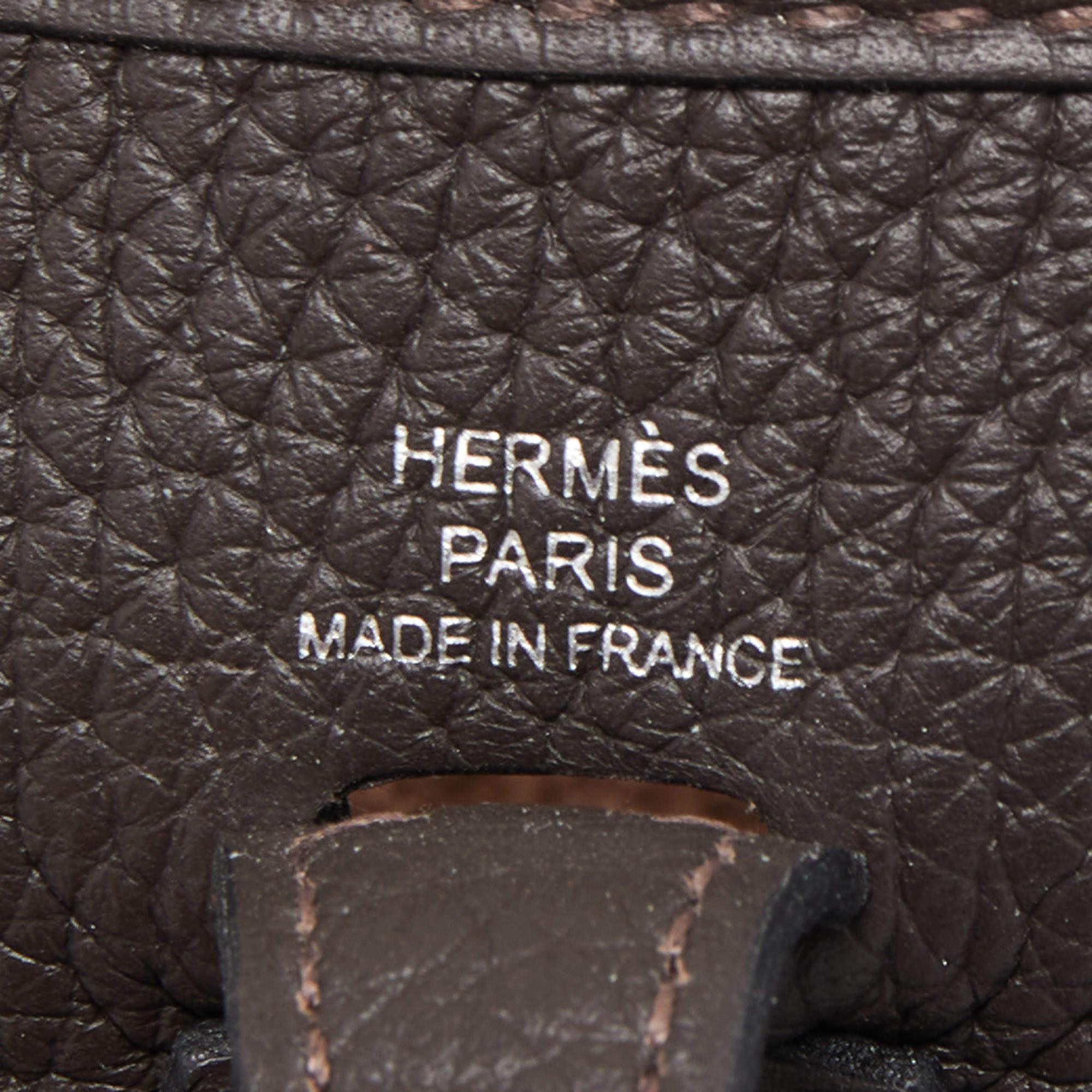 Hermes Chocolat Clemence Leather Evelyne TPM Bag For Sale 4