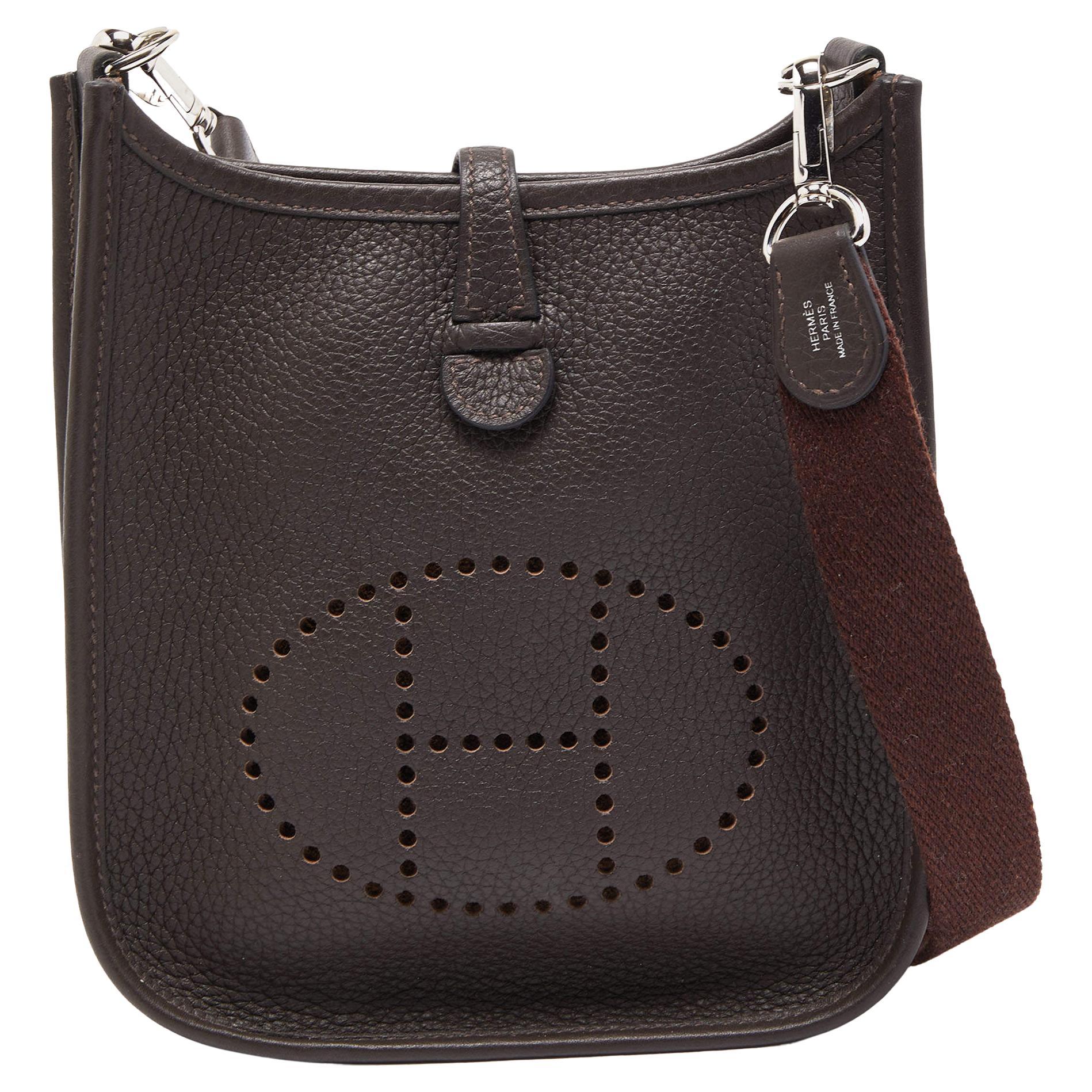 Hermes Chocolat Clemence Leather Evelyne TPM Bag